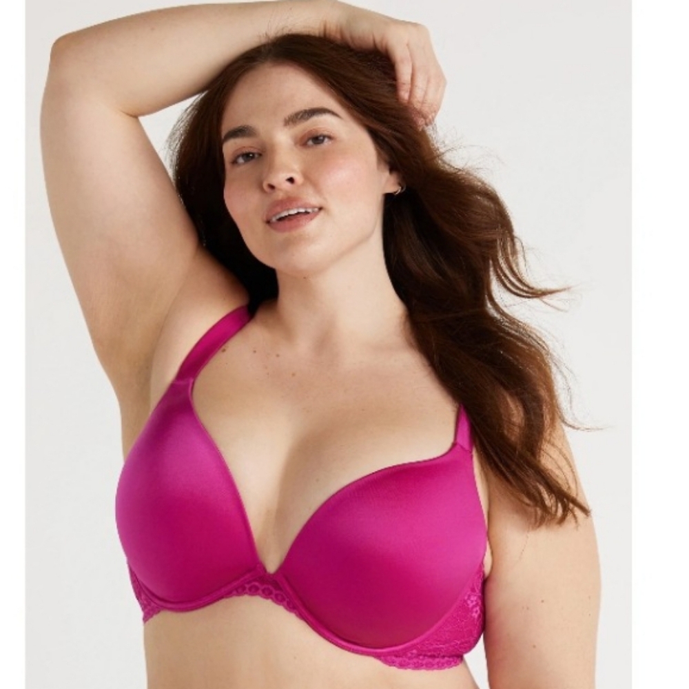 Joyspun Lace Trim Plunge Underwire Magenta Bra Sz 40DD